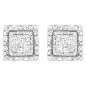 10K White Gold 1/2 cttw Invisible Set Princess-Cut Diamond Square Stud Earring (I-J Color, I1-I2 Clarity)