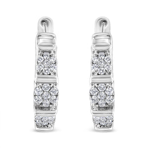 .925 Sterling Silver 1/2 Cttw Lab Grown Round Diamond Floral Cluster Hoop Earrings (F-G Color, SI1-SI2 Clarity)