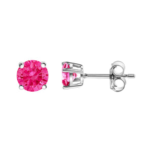 10K White Gold 1/2 Cttw Lab Created Round Brilliant Cut Pink Diamond Classic 4-Prong Solitaire Stud Earrings (Fancy Pink Color, VVS2-VS1 Clarity)