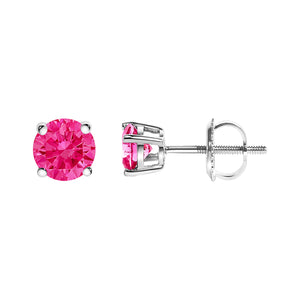 10K White Gold 1.0 Cttw Lab Created Round Brilliant Cut Pink Diamond Classic 4-Prong Solitaire Stud Earrings (Fancy Pink Color, VVS2-VS1 Clarity)