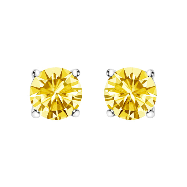 14K White Gold 1.0 Cttw Lab Grown Yellow Diamond Solitaire Stud Earrings (Yellow Color, VS2-SI1 Clarity)