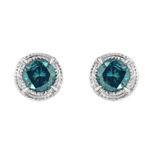 .925 Sterling Silver 1 cttw Treated Black Diamond Modern 4-Prong Solitaire Milgrain Stud Earrings (Black Color, I1-I2 Clarity)