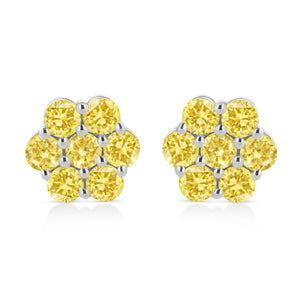 .925 Sterling Silver 1/4 Cttw Treated Yellow Diamond Floral Stud Earrings (Yellow Color, I1-I2 Clarity)