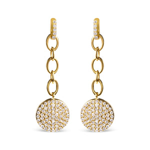 14K Yellow Gold 1.0 Cttw Diamond Chain Cluster Dangle Chain Earrings (I-J Color, I1-I2 Clarity)