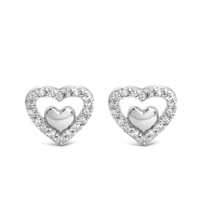 925 Sterling Silver 1/6 Cttw Diamond Open Double Heart Stud Earrings (I-J Color, I3 Clarity)