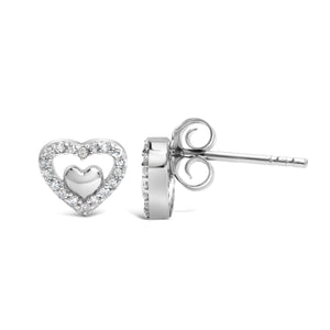 925 Sterling Silver 1/6 Cttw Diamond Open Double Heart Stud Earrings (I-J Color, I3 Clarity)