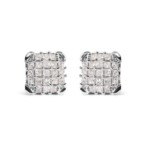 10K White Gold 3/4 Cttw Princess Diamond Composite Open Frame Stud Earrings (I-J Color, I1-I2 Clarity)