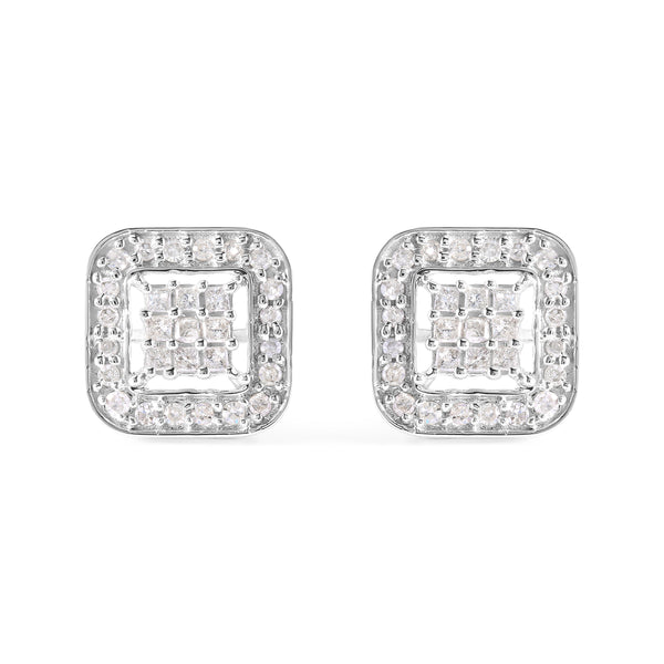 10K White Gold 5/8 Cttw Diamond Square Shaped Composite Stud Earrings (I-J Color, I1-I2 Clarity)