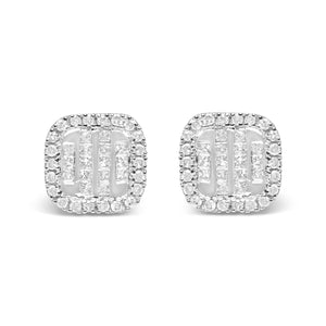10K White Gold Invisible Set 1/2 Cttw Diamond Composite and Halo Stud Earrings (H-I Color, I1-I2 Clarity)