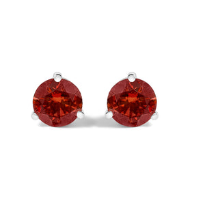 14K White Gold 3/4 Cttw Red Lab-Grown Diamond Classic 3-Prong Martini Set Solitaire Stud Earrings