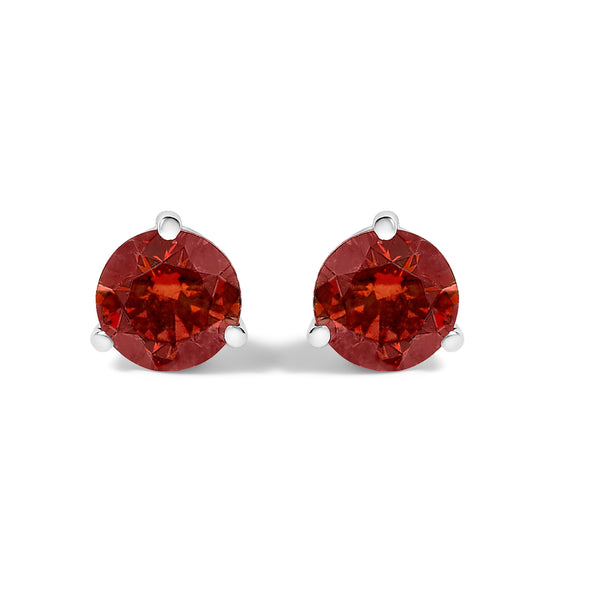 14K White Gold 3/4 Cttw Red Lab-Grown Diamond Classic 3-Prong Martini Set Solitaire Stud Earrings
