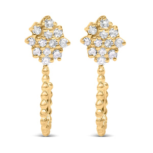 14K Yellow Gold Plated .925 Sterling Silver 1/10 Cttw Diamond Floral Cluster and Beaded Hoop Stud Earrings (H-I Color, I1-I2 Clarity)