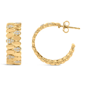 14K Yellow Gold Plated .925 Sterling Silver 3/8 Cttw Diamond Pave Pear Link J Hoop Earrings (H-I Color, I1-I2 Clarity)