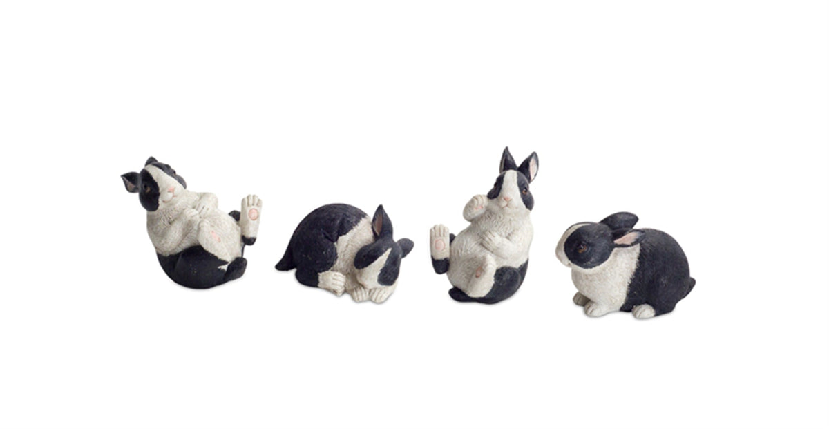 Black and White Playful Rabbit Figurine Set of 16