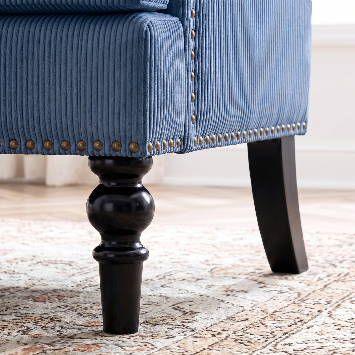 Modern Accent Chair, 26.5-Inch Wide, Blue Corduroy