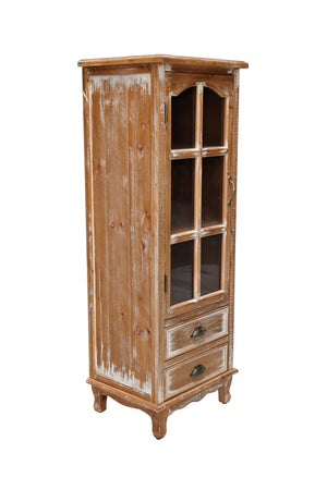 Rustic Wooden Storage Cabinet with Decorative Cutout Door & 2 Drawers