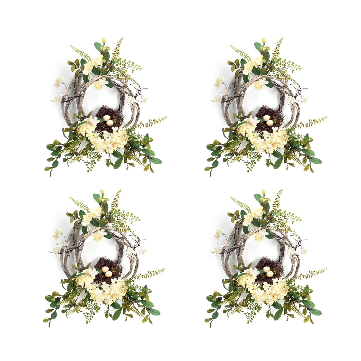 Woven-Grapevine-Wreath-with-Hydrangea-and-Bird-Nest-Accents-(Set-of-4)-Wreaths-&-Garlands
