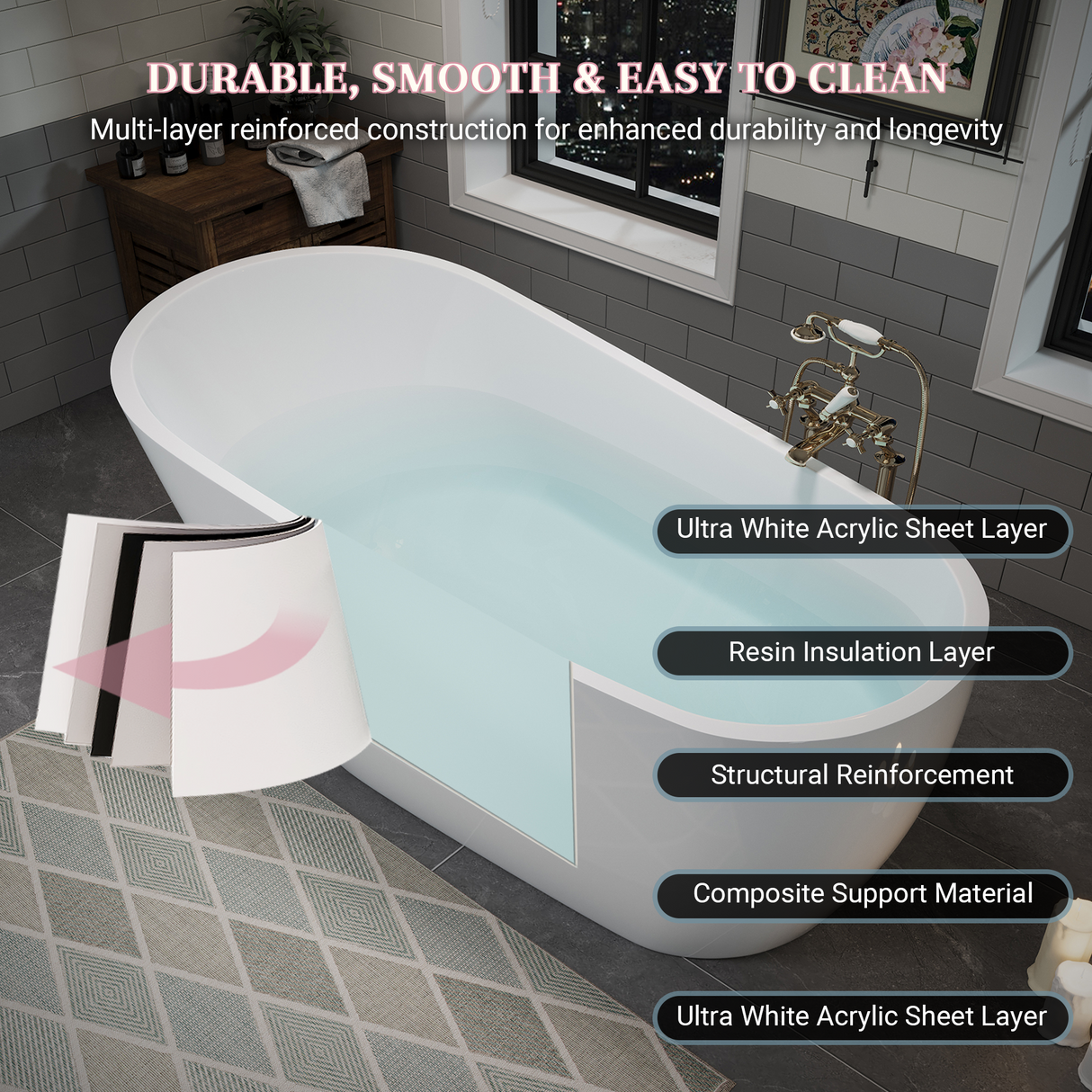 55" Acrylic Freestanding Bathtub