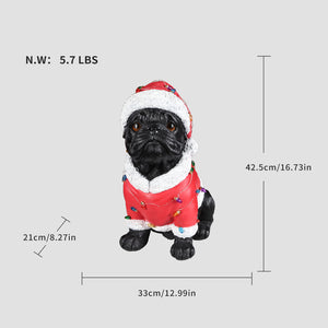Christmas Pug Statue - Holiday Dog Figurine