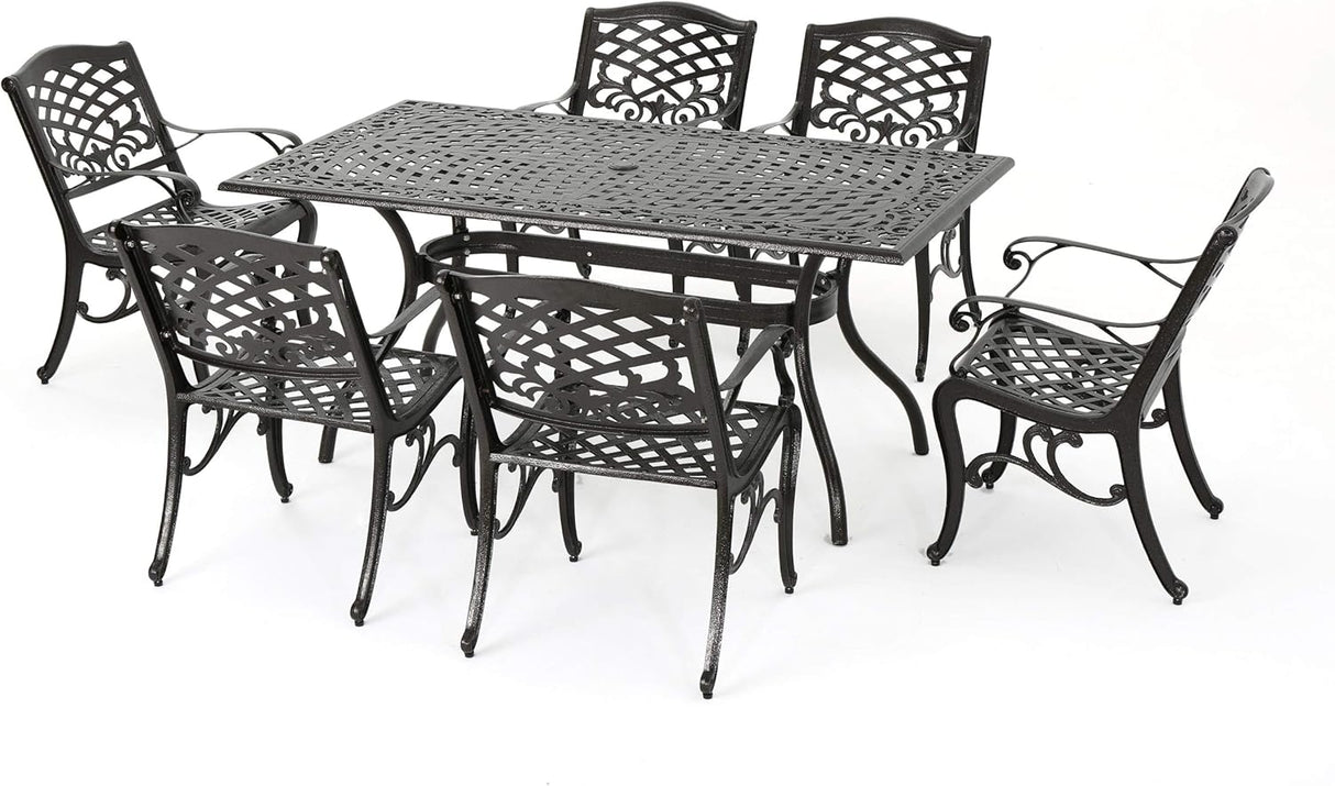 Ravenna 6-Person Metal Patio Dining Set with Rectangular Table