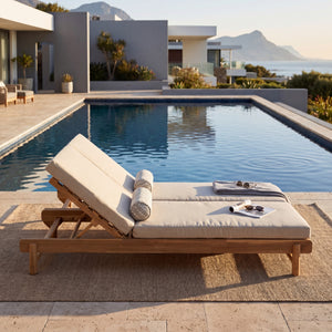 Light Teak Acacia Wood Double Chaise Lounger Set