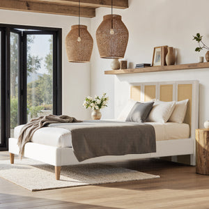 Toscana Queen Upholstered Cane Back Platform Bed