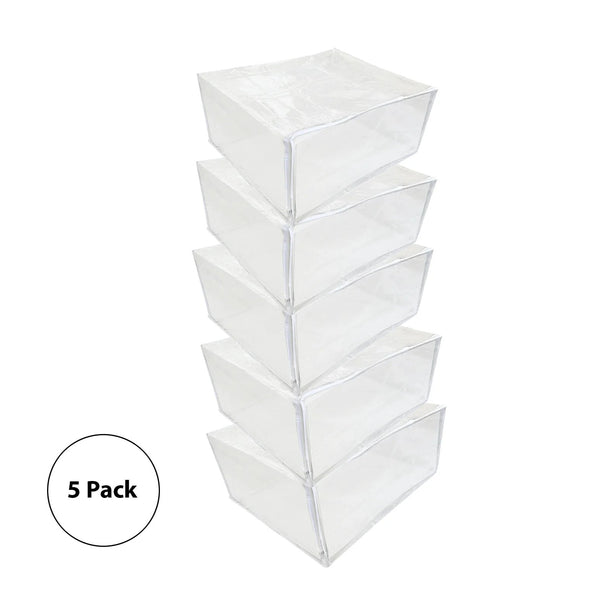 Set of 5 Clear Vinyl Zippered Storage Bags 25x21x11 Inch