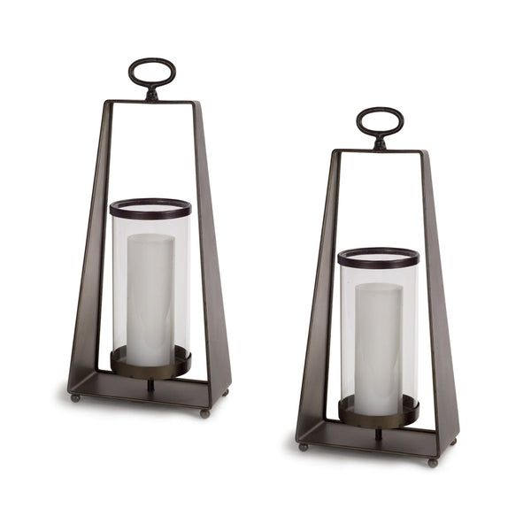 Glass-candle-holder-in-tapered-metal-stand-(set-of-2)-Candle-Holders