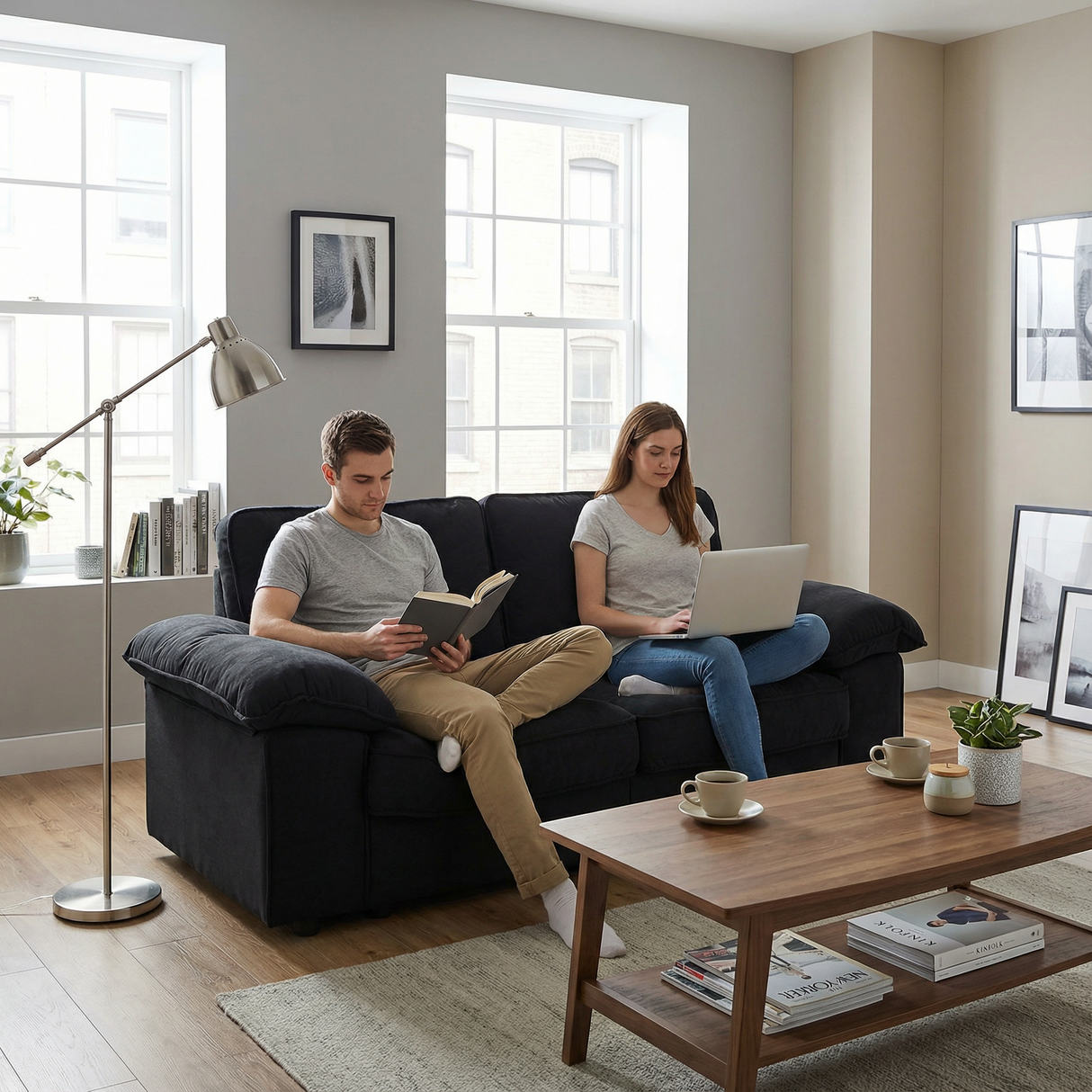Black Velvet Compact Sofa with Hidden Storage
