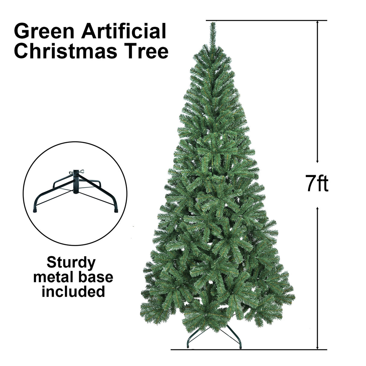 7FT Artificial Christmas Tree with 774 PVC Tips, Hinged Structure & Metal Stand – Full
