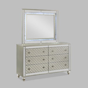 6 Drawer Bedroom Dresser With Diamond Patterned Drawer Fronts - Silver