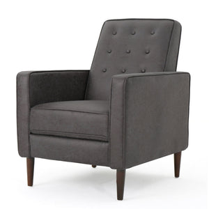 Macedonia - Mid Century Modern Button Tufted Fabric Recliner - Slate