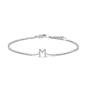 10K White Gold Diamond Accent "A" Initial Charm and Link Bracelet