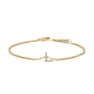 10K White Gold Diamond Accent "A" Initial Charm and Link Bracelet