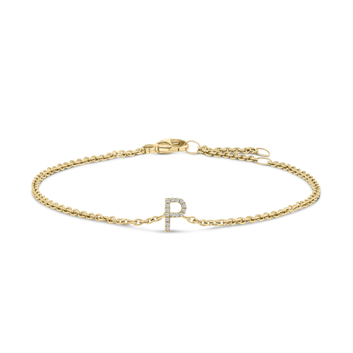 10K White Gold Diamond Accent "A" Initial Charm and Link Bracelet
