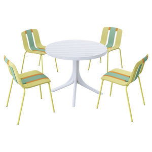 4 Piece Set Of Modern Striped Color Blocking Single Chairs With Round Table