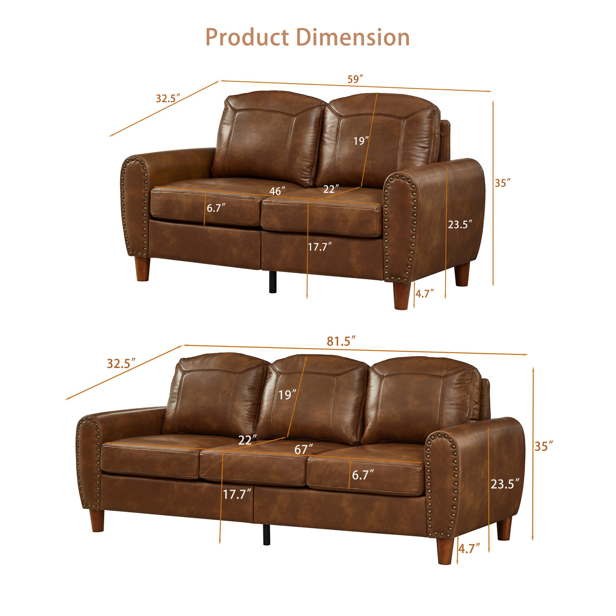 Breathable Faux Leather Sofa For Living Room