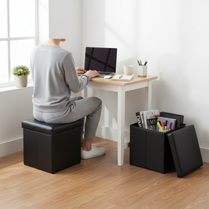 Folding Storage Ottoman Foot Rest Stool – Faux Leather Ottoman Bench with Hidden Storage for Books & Home Organization