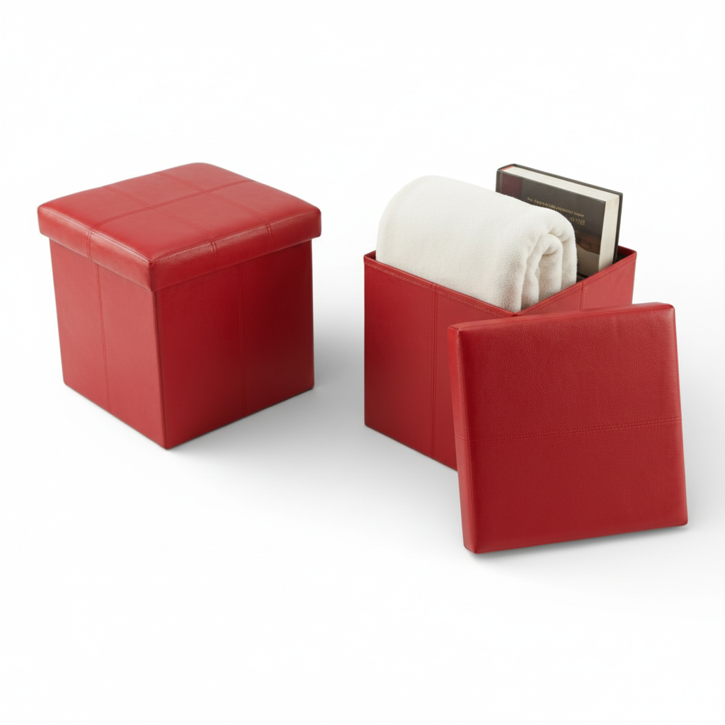 Folding Storage Ottoman Foot Rest Stool – Faux Leather Ottoman Bench with Hidden Storage for Books & Home Organization