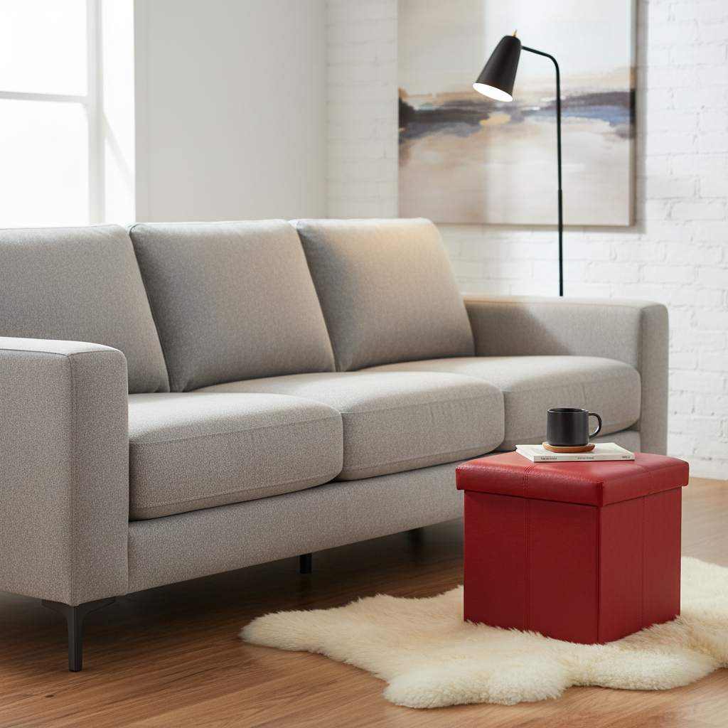 Folding Storage Ottoman Foot Rest Stool – Faux Leather Ottoman Bench with Hidden Storage for Books & Home Organization