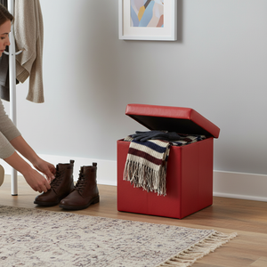 Folding Storage Ottoman Foot Rest Stool – Faux Leather Ottoman Bench with Hidden Storage for Books & Home Organization