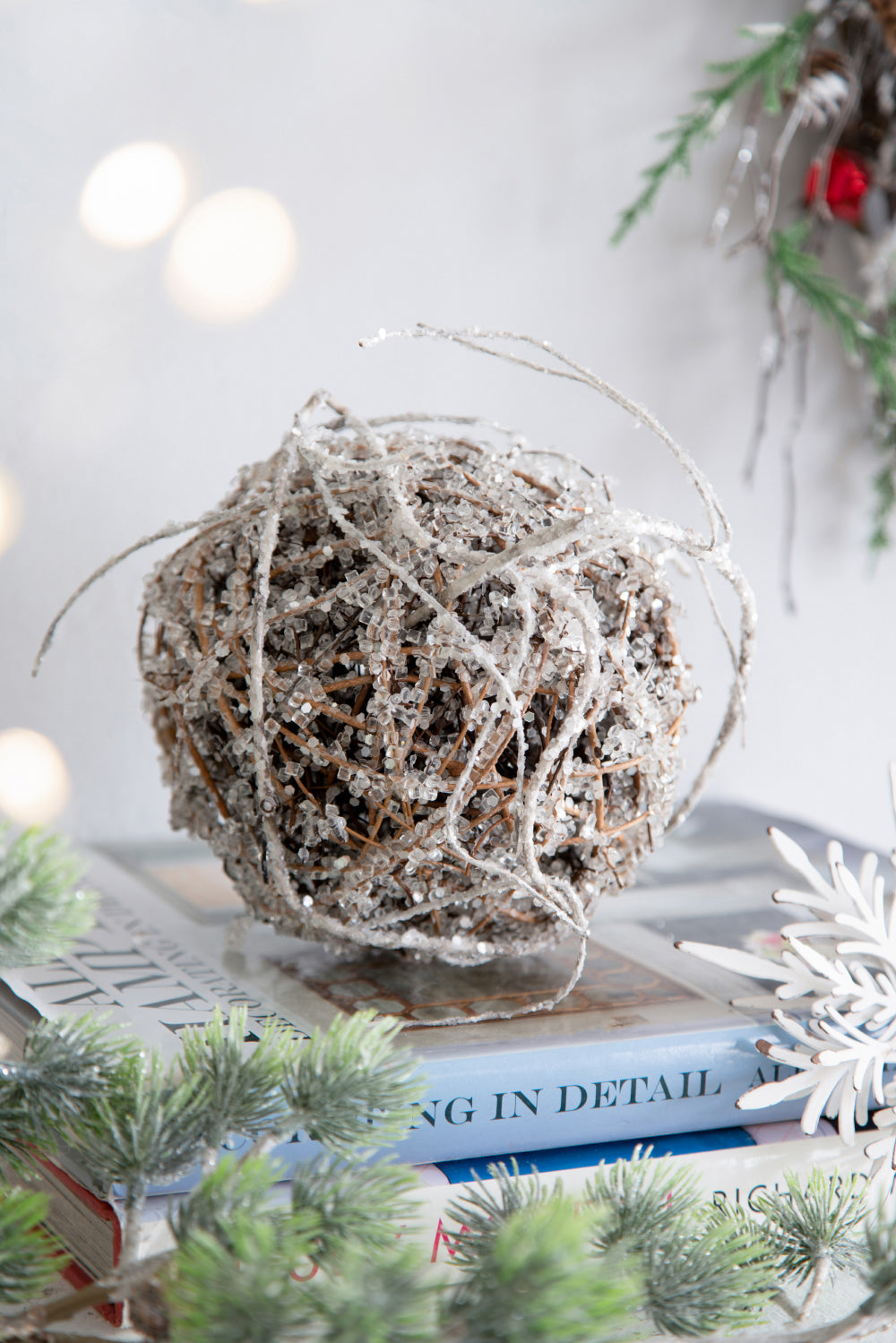 D6" Iced Twig Ball - Set of 4 Christmas Ornaments