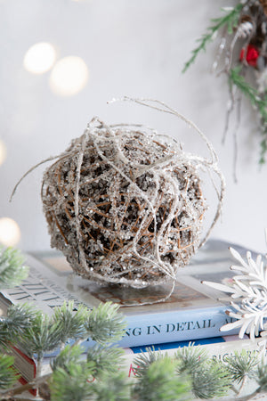 D6" Iced Twig Ball - Set of 4 Christmas Ornaments