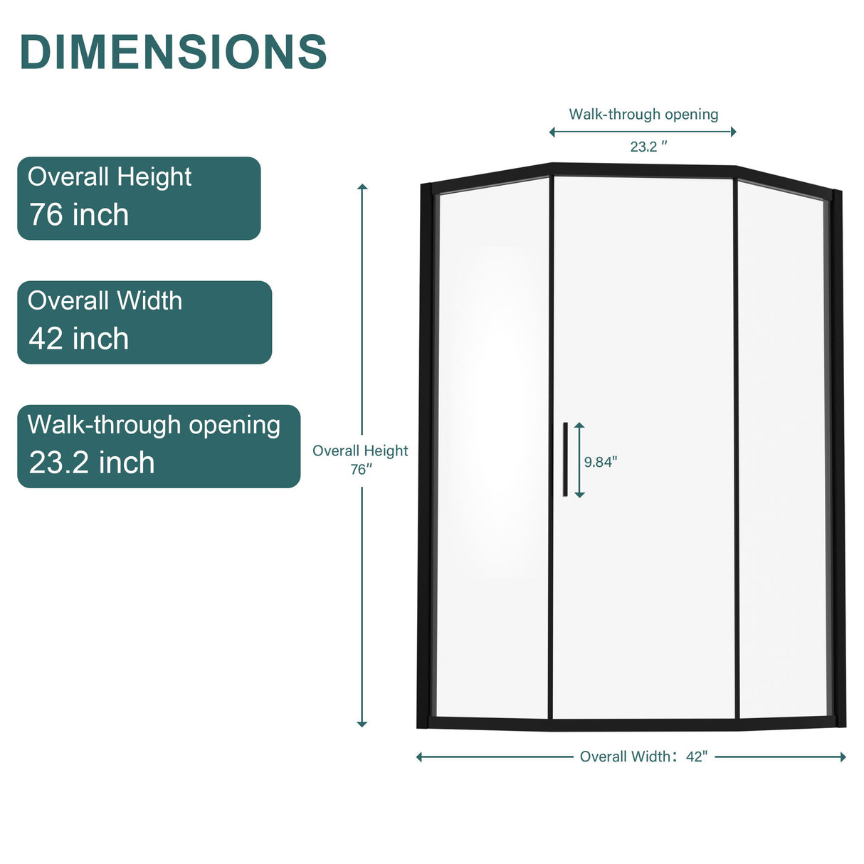 Diamond Shaped Corner Shower Door, Inward Sliding, Stainless Steel Frame