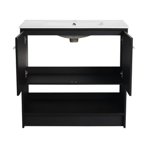 Modern Bathroom Vanity With Ceramic Sink, Freestanding Cabinet, Soft Closing Doors