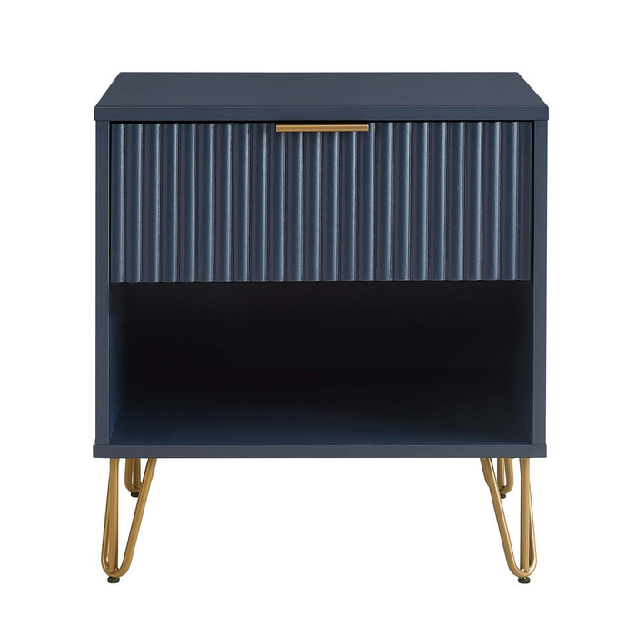 Modern Nightstand with Fluted Drawer and Metal Handles - Multiple Colors