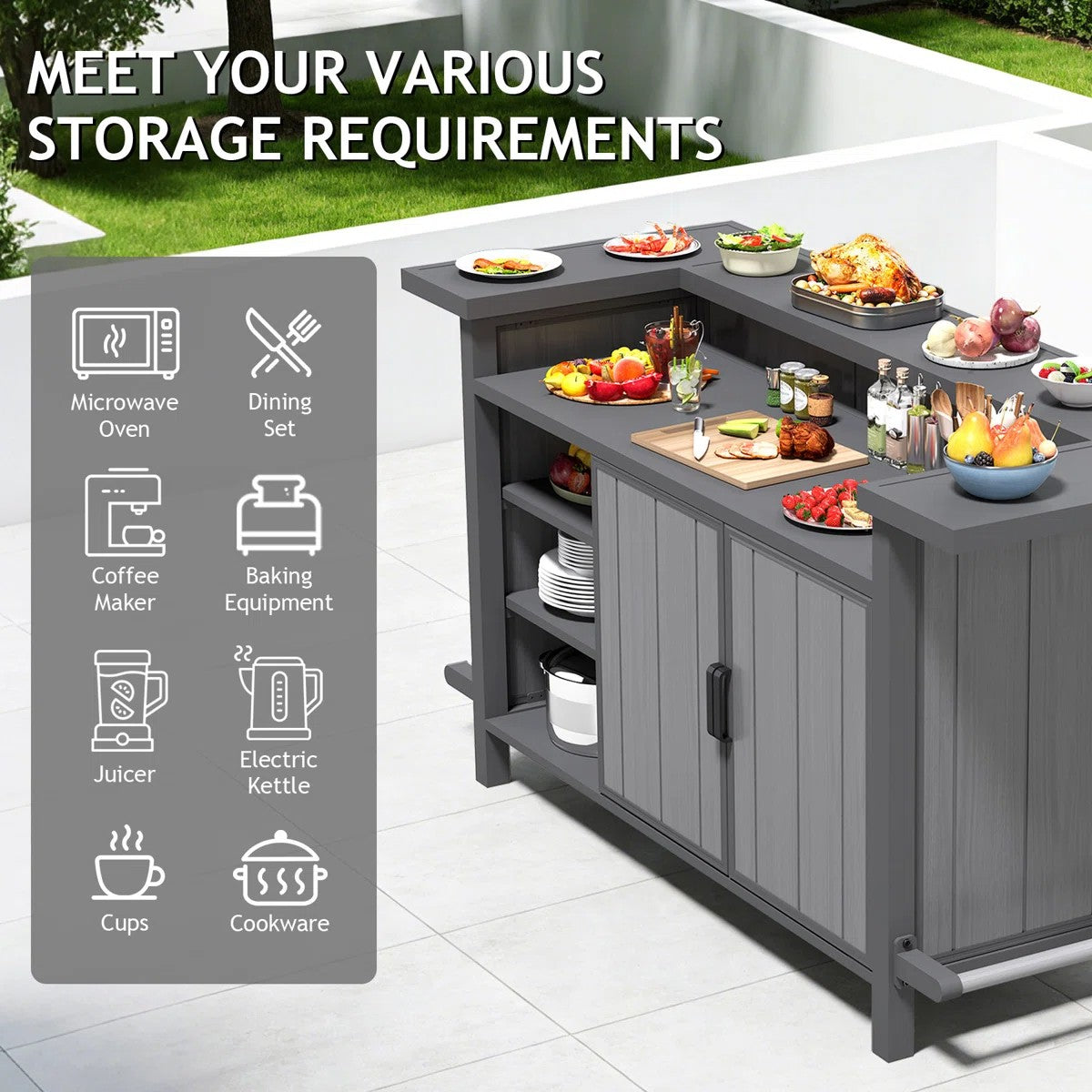 Outdoor Aluminum Grill Cart Resin Bar Cart With Storage