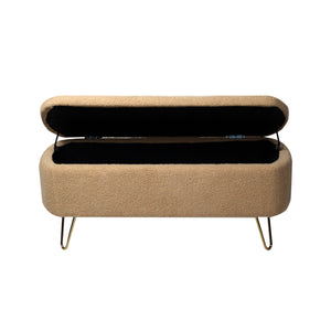 Storage Ottoman Bench For End Of Bed Legs, Modern Camel Faux Fur Entryway Bench Upholstered Padded With Storage For Living Room Bedroom