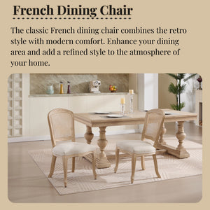 French Country Dining Chairs Set of 2, Upholstered with Rattan Fan-shaped Back