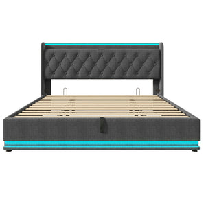 Upholstered Bed, 360 Surround LED Function, Remote Control, Hydraulic Storage Bed With USB, Type-C Charging (Without Mattress)